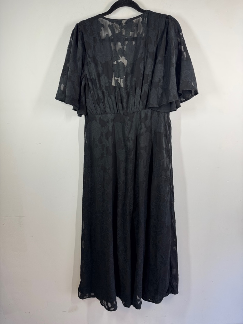 CREAM Black Jacquard Midi Dress Size 8 Sheer Sleeve Dark Romantic Chic Grunge - Picture 10 of 13